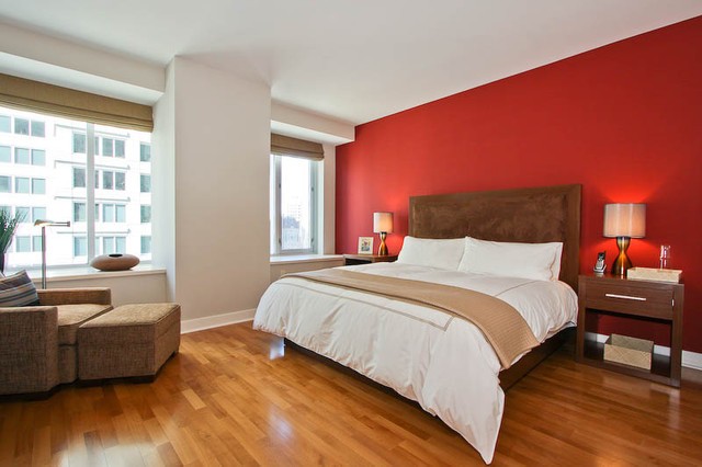 简约现代风婚房卧室 红色背景墙设计