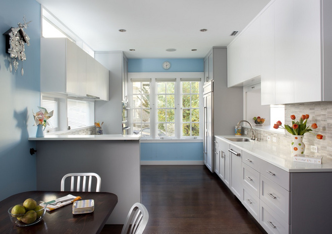 小清新淡蓝色简美式厨房效果图