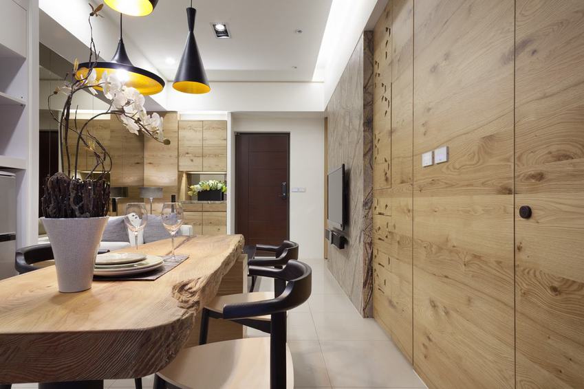 现代简约室内原木背景墙设计