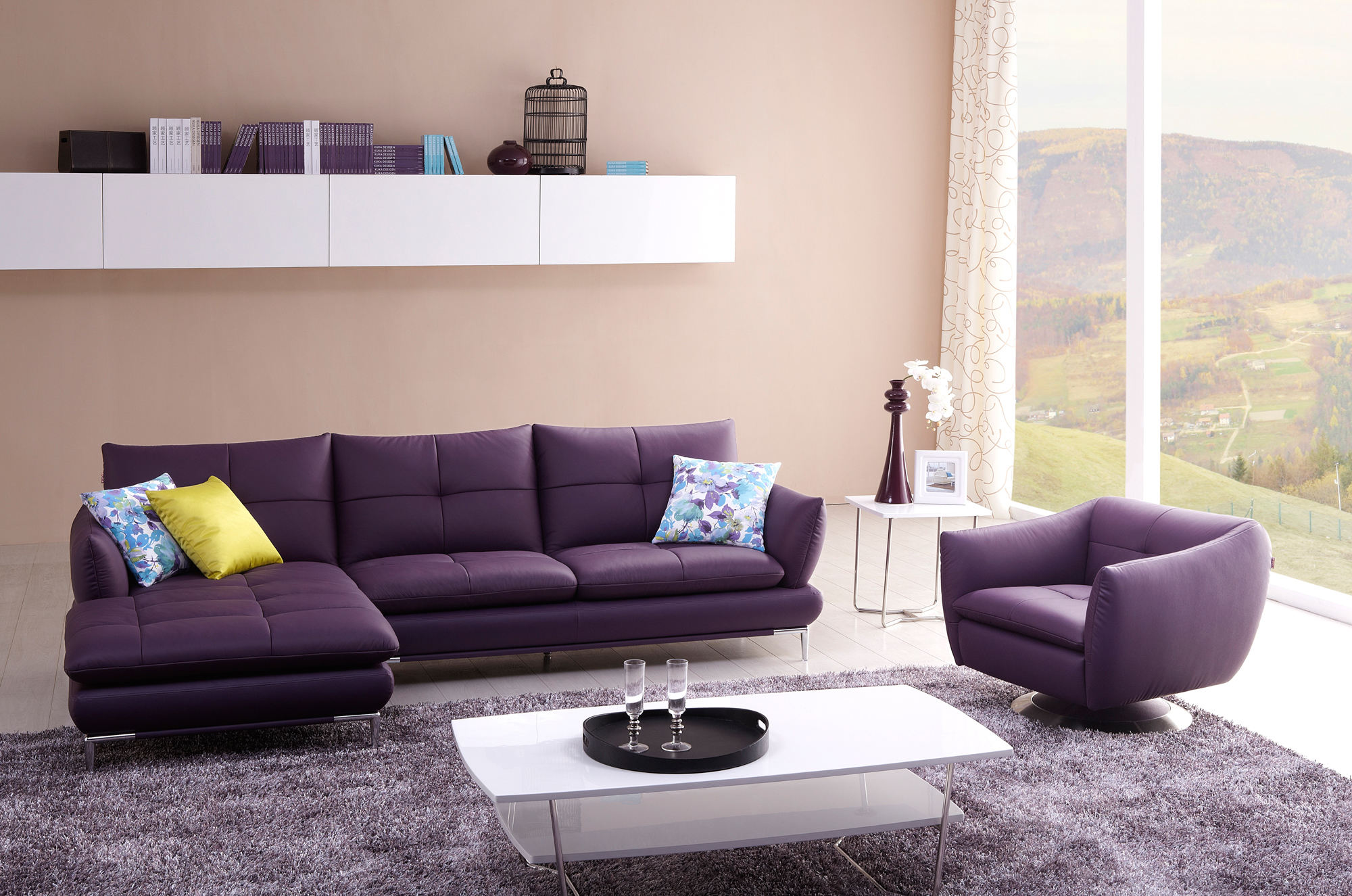 优雅现代客厅紫色沙发装饰图