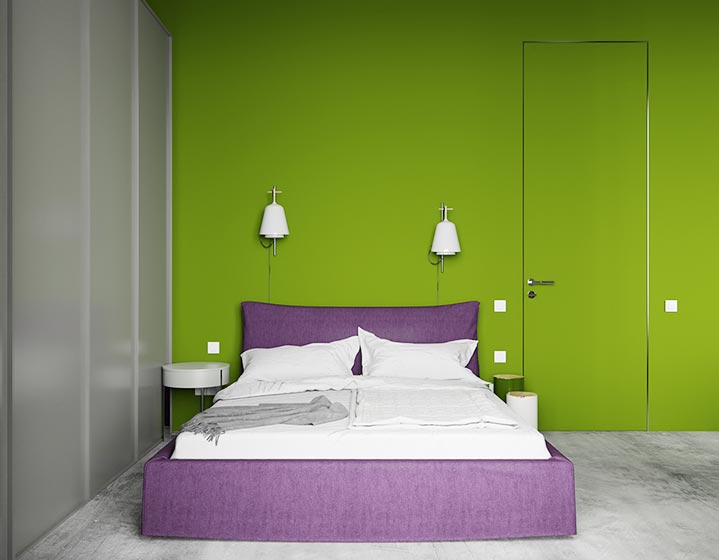个性北欧风卧室 竹绿色背景墙设计