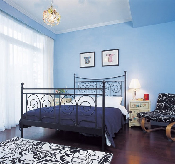 天蓝色简约地中海风情 卧室背景墙设计