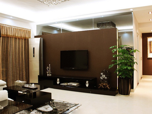 现代客厅褐色电视背景墙设计