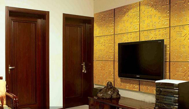 古典中式客厅 金色魔块电视背景墙设计