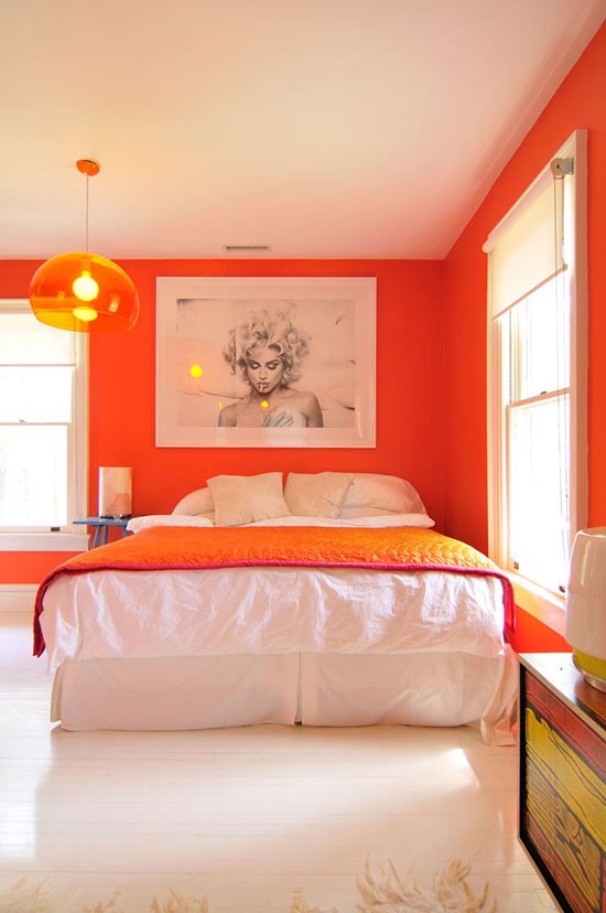甜橙色简欧风卧室背景墙设计