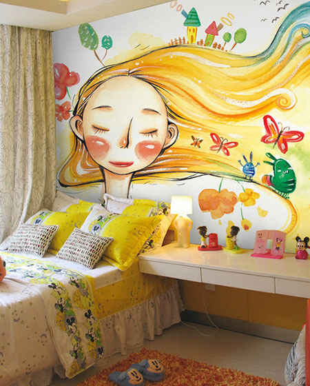 田园风格公主房彩绘墙设计