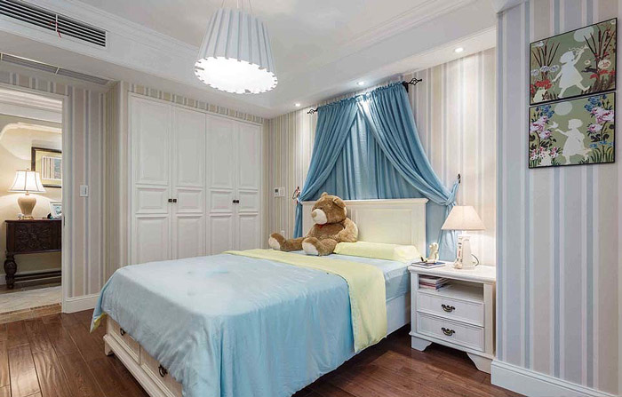 清爽冰蓝色地中海风情 卧室床头设计