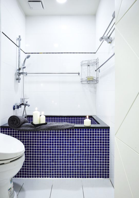蓝白简约卫生间浴池设计