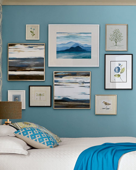 清爽蓝地中海风情卧室照片墙效果图