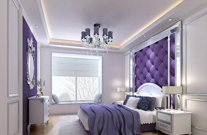 优雅浪漫紫色系 简欧风卧室效果图