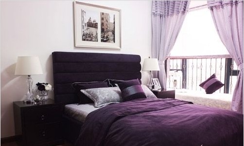 优雅紫复古简欧风卧室效果图