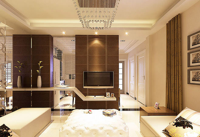 时尚现代中式客厅 棕色电视背景墙设计