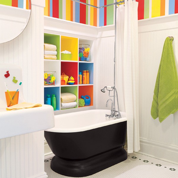 彩色简欧风浴室 墙面置物柜设计
