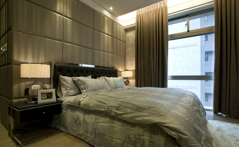 素雅咖色系现代风卧室 软包背景墙设计