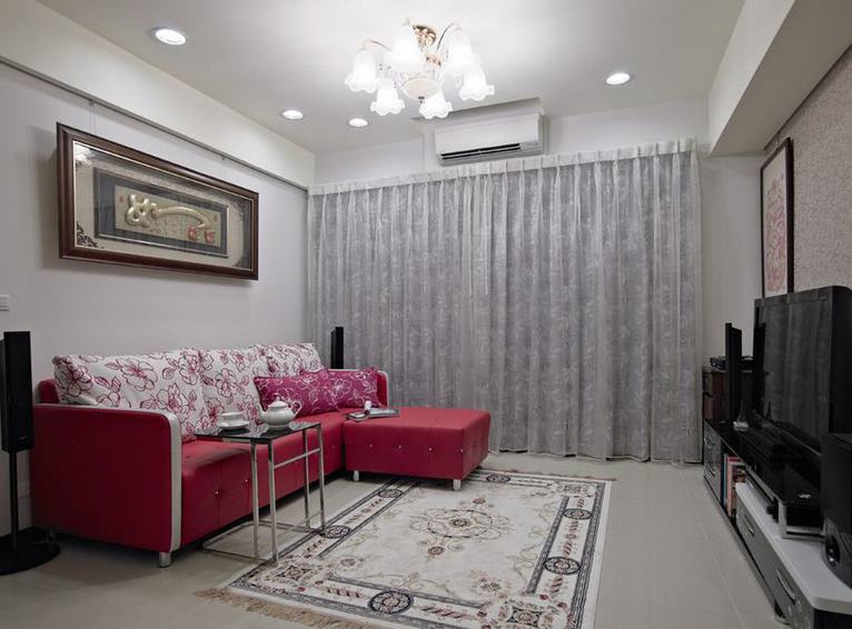 现代家装客厅 红色真皮沙发效果图