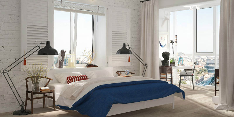简洁北欧风卧室 白色百叶窗设计