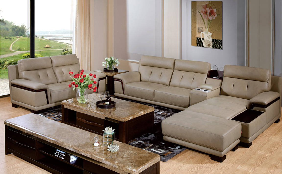 现代家装客厅真皮沙发效果图