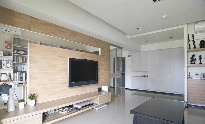 现代家居客厅 原木电视背景墙设计