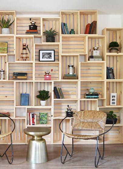 现代简约 实木书架背景墙效果图