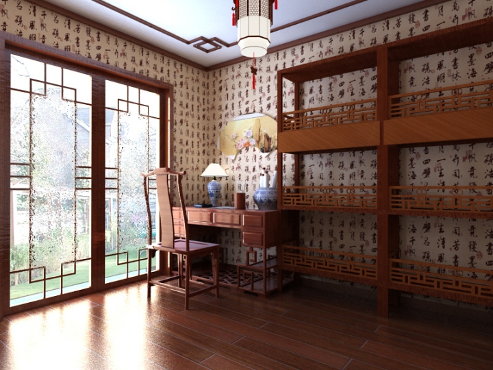 古香古色中式书房装饰效果图