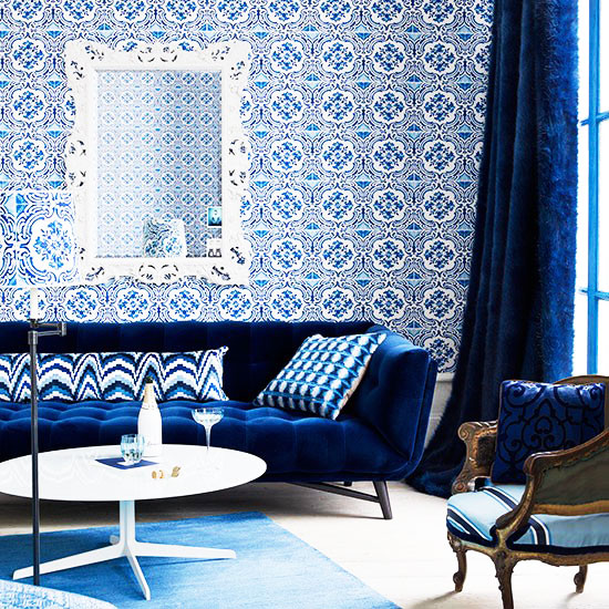 蓝色波西米亚风情客厅背景墙设计