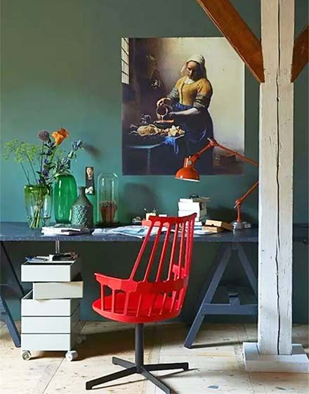 复古北欧风书房 大红色单人转椅设计