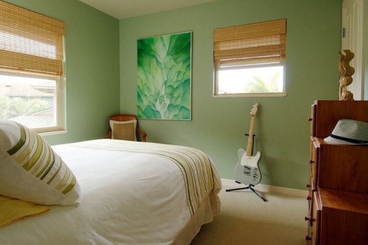 小清新简约风卧室 绿色系抽象画设计