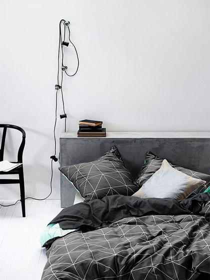 简洁黑白北欧风卧室床品设计