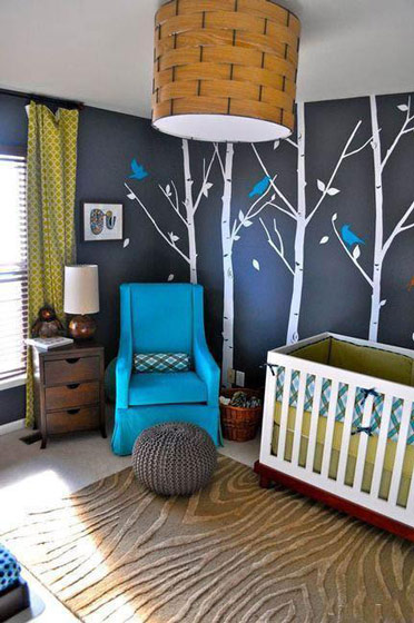 素雅森系北欧风婴儿房 家装手绘墙效果图