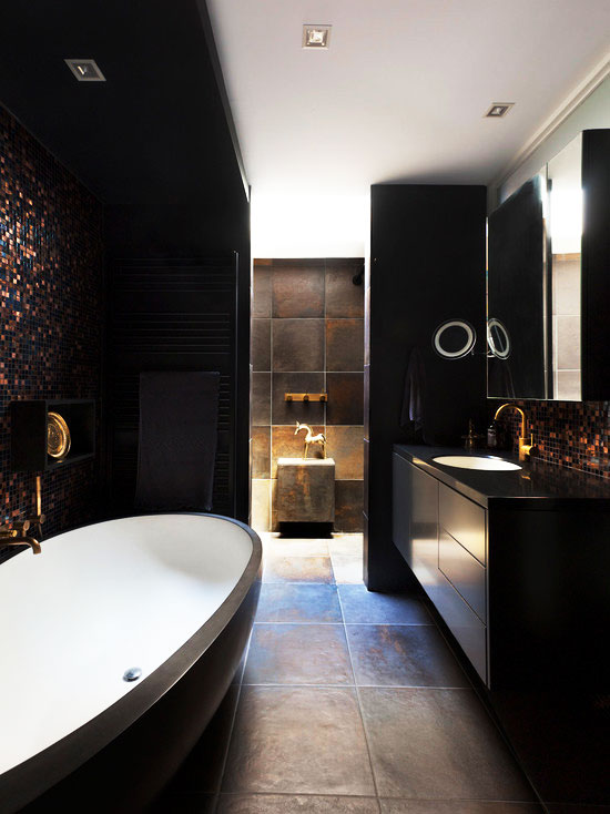 摩登现代风卫生间 黑色浴室柜设计图