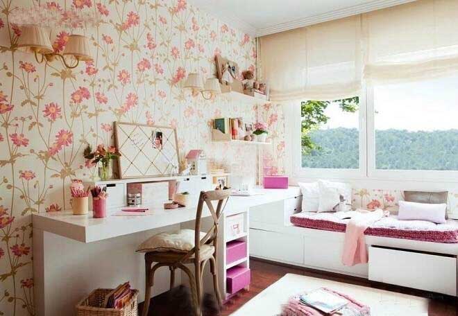 甜美粉色系书房装修实景图