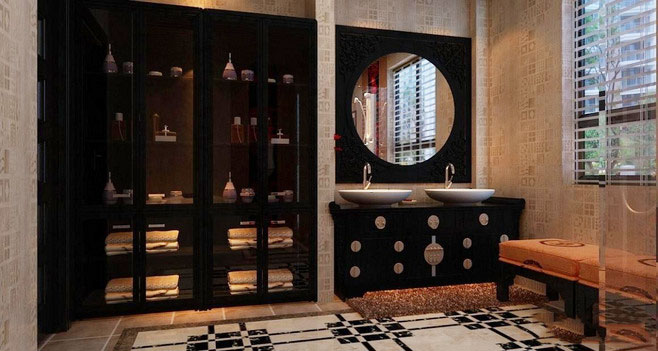中式新古典卫生间 黑色浴室柜设计图