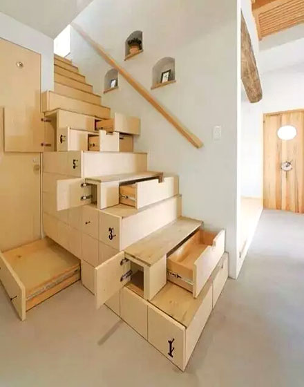 原木宜家风 创意楼梯收纳柜设计