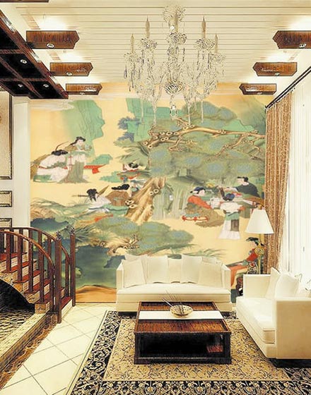 古典唐氏中式客厅背景墙效果图