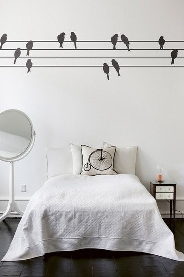 纯净简洁北欧风卧室 床头手绘墙效果图