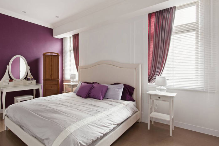 紫罗兰+白 优雅简欧风卧室效果图