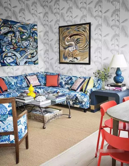 复古简欧风客厅 青花瓷图案沙发设计