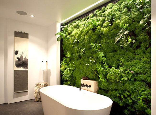 自然北欧风卫生间 森系绿植背景墙设计