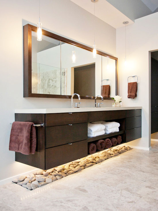 沉稳美式卫生间 实木狭长型浴室柜设计图