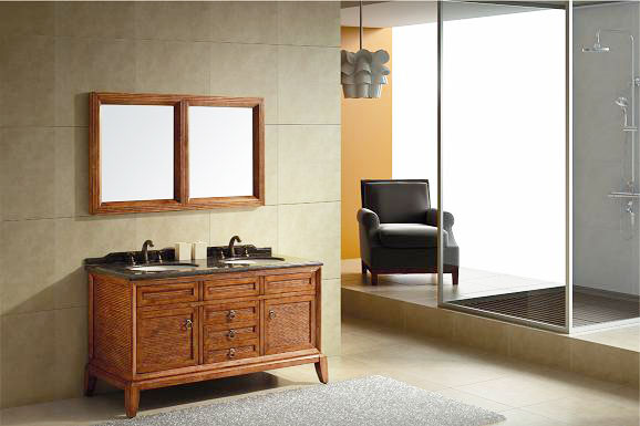 复古简中式 实木双人浴室柜设计