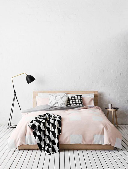 清新甜美北欧风格 几何卧室床品设计图