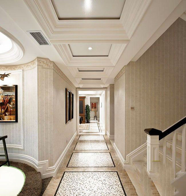 复式楼梯客厅相连 奢华大气过道效果图