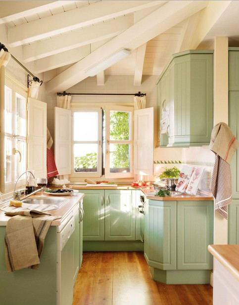 清新北欧风厨房 淡绿色橱柜效果图