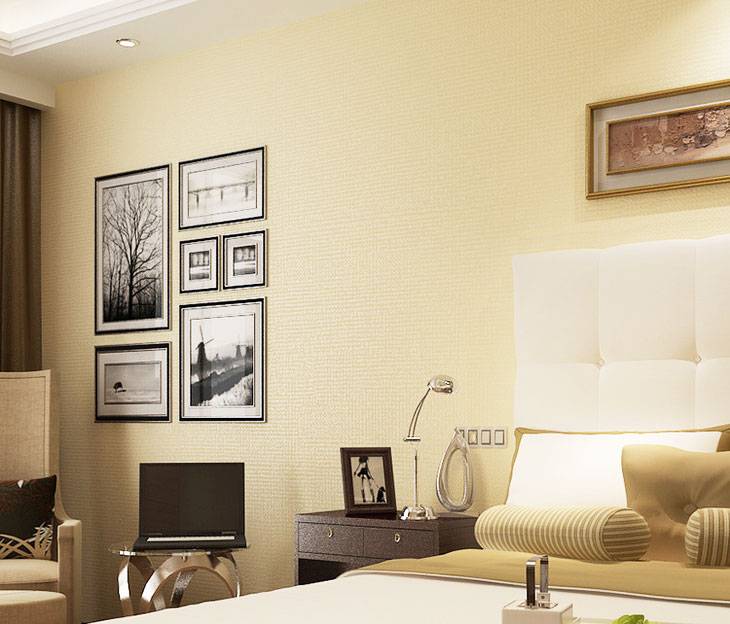 温馨米黄色简约风卧室背景墙设计