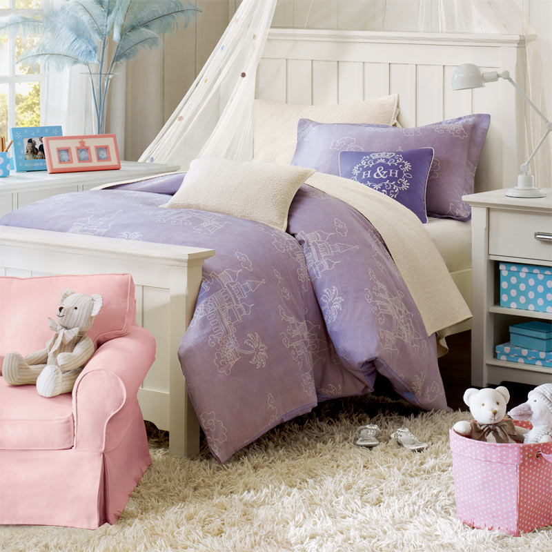 浪漫美式卧室紫罗兰色家纺效果图