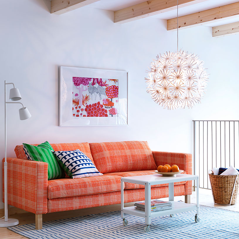 宜家风客厅 橙色布艺沙发效果图