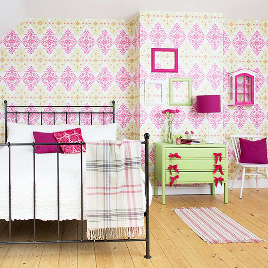 小清新北欧风卧室 粉色几何图案壁纸设计