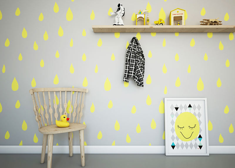 灰色+柠檬黄 个性北欧风背景墙设计