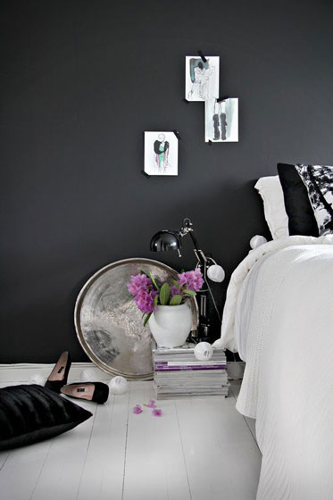 时尚简洁北欧风卧室 黑色背景墙设计
