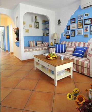 清爽地中海风情客厅 沙发背景墙图片